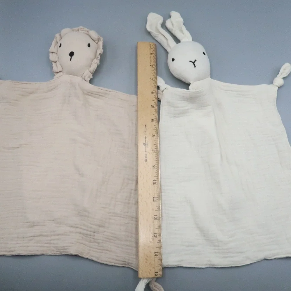 2 Muslin Bunny Lion Lovey Security Blanket Rabbit‎ Animal Toy Lot